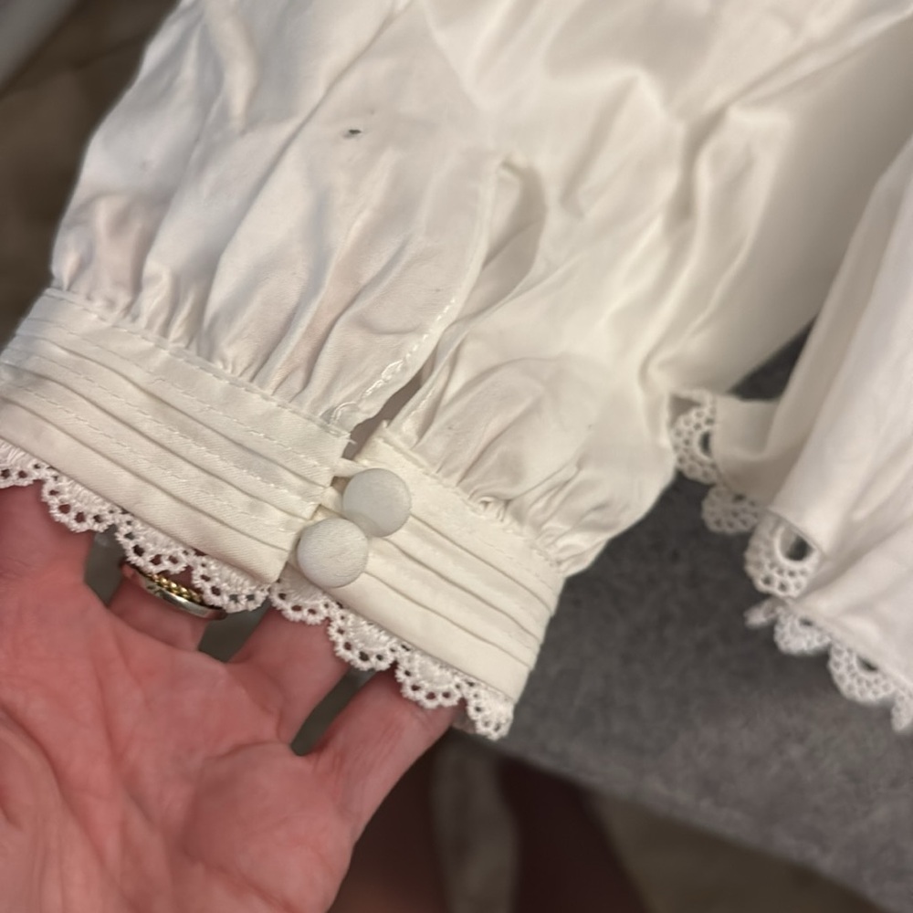 Reformation White Peplum Tie-Front Blouse with Scalloped Trim - Picture 10 of 11
